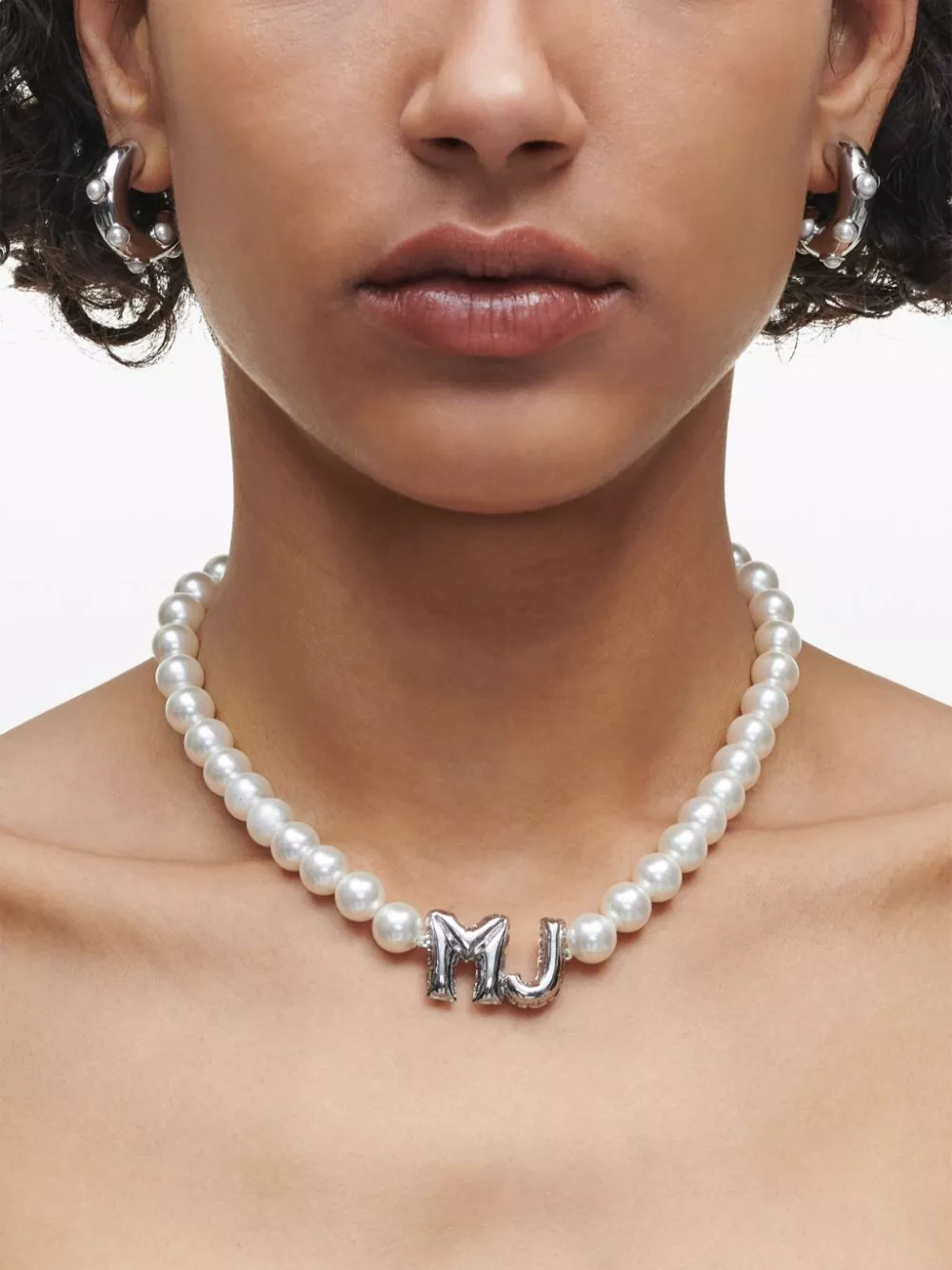 Affordable Marc Jacobs MJ logo-lettering pearl necklace Women 0113